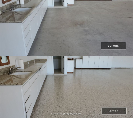 before and after view of epoxy floor coating in fresno, ca