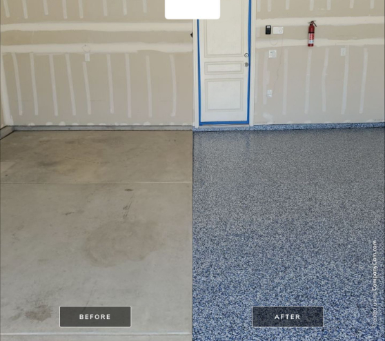 before and after view of fresno, ca garage with epoxy flooring