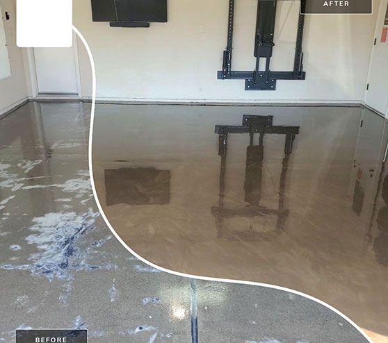 before and after view of garage flooring in fresno, ca