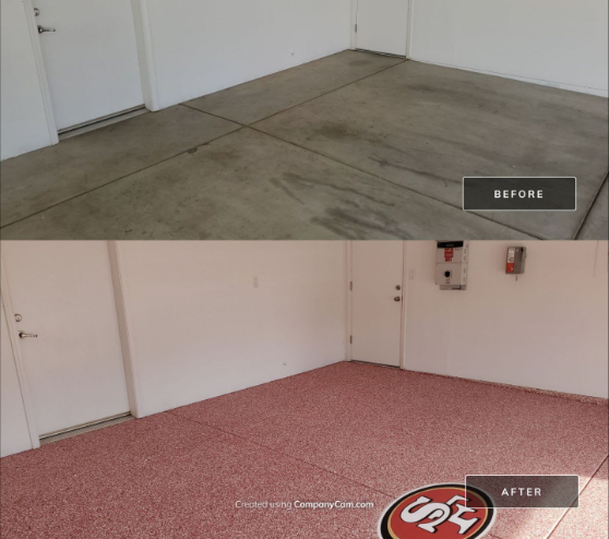 before and after of garage floor epoxy in Fresno, CA