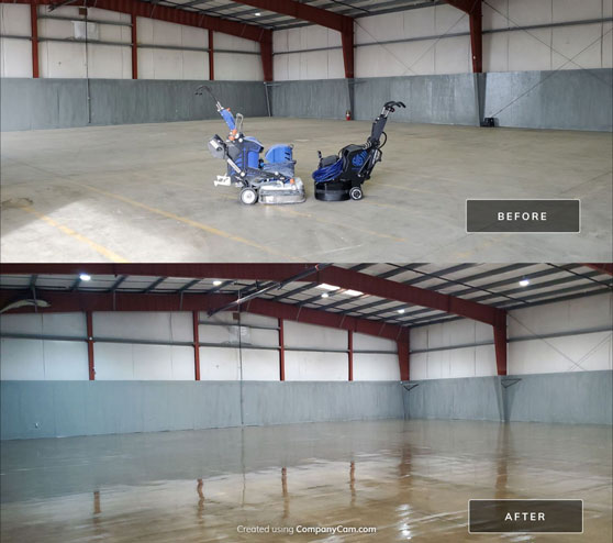 before and after of concrete floor sealing in Fresno, CA