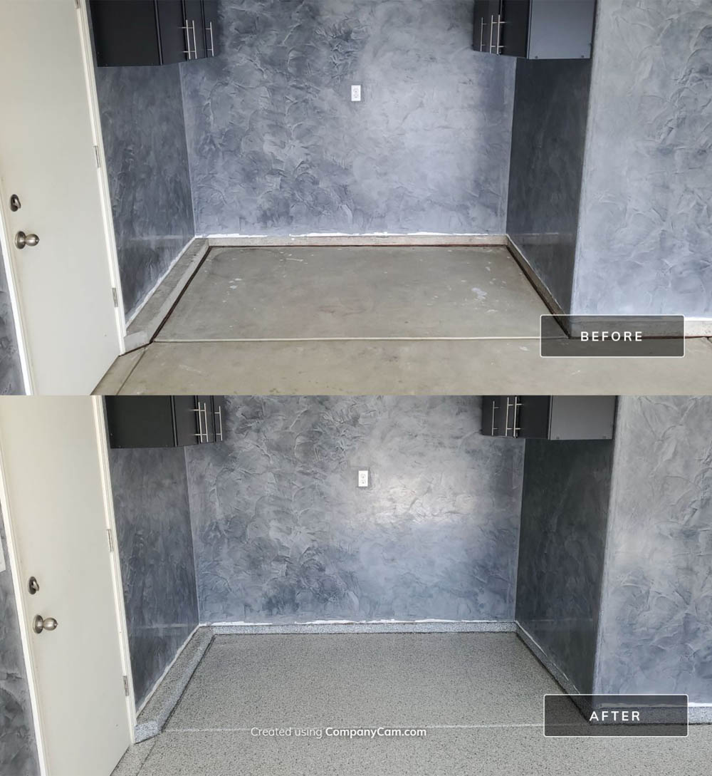 before and after view of a residential epoxy project in sanger, ca