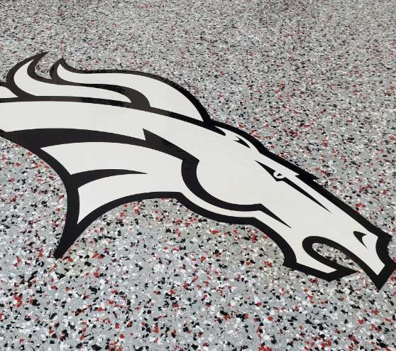 close view of broncos logo in hanford, ca
