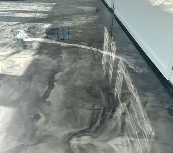 close view of metallic epoxy flooring in Braunfels, TX