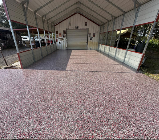 Cherry Bomb epoxy flake flooring in Lakeland, FL