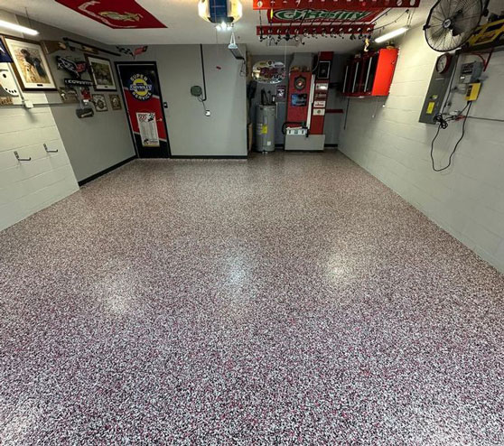 cherry bomb epoxy flake flooring in Valrico, FL