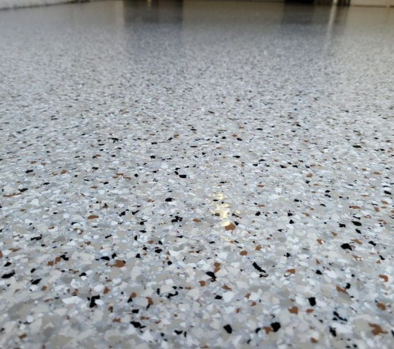 close view of epoxy flake flooring