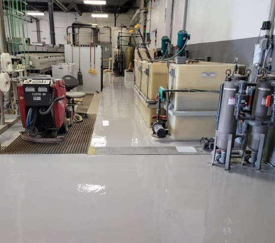 gray epoxy in industrial warehouse
