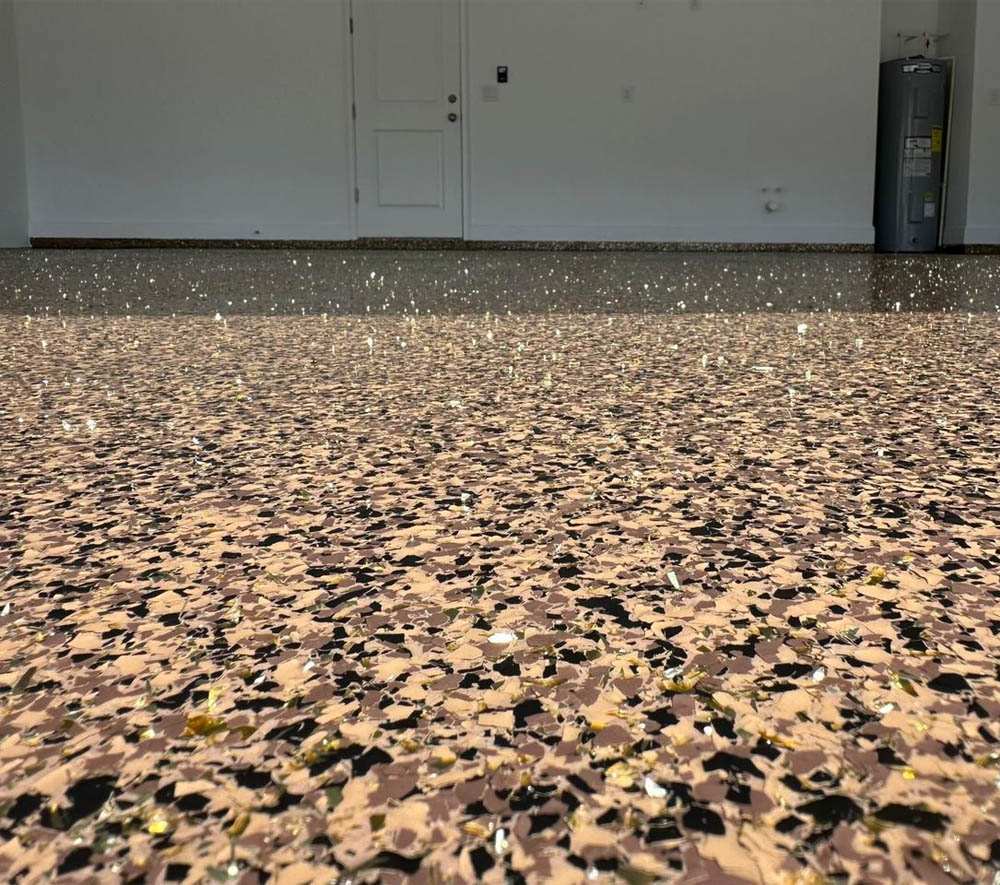 close view of gold epoxy floor in riverview, fl