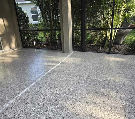 outside patio with new epoxy flooring