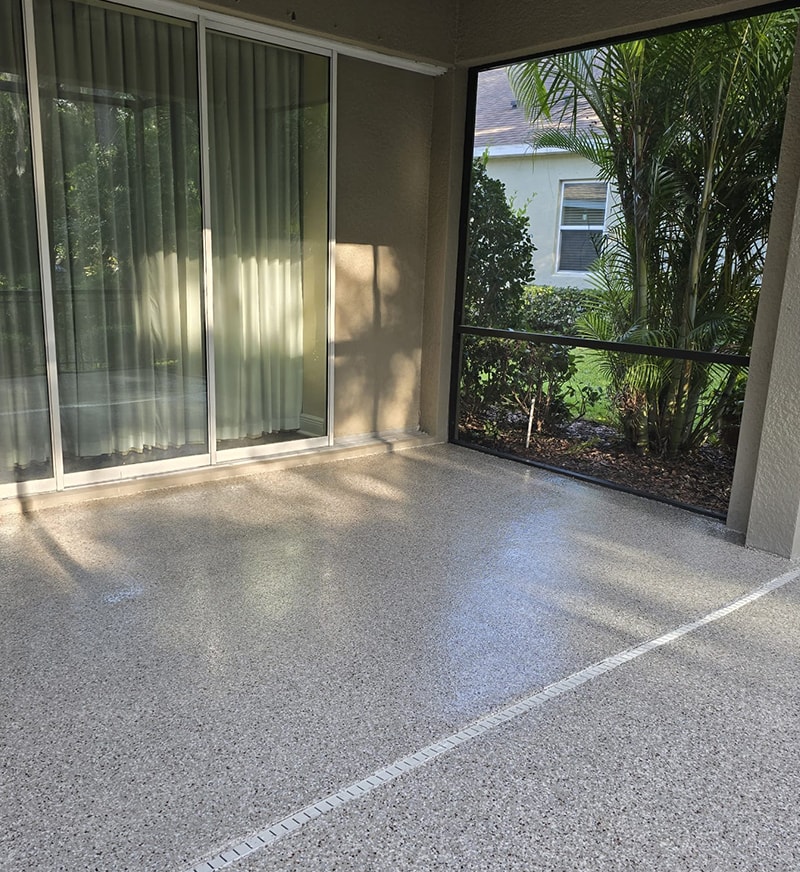 outdoor patio at residential home with epoxy flooring