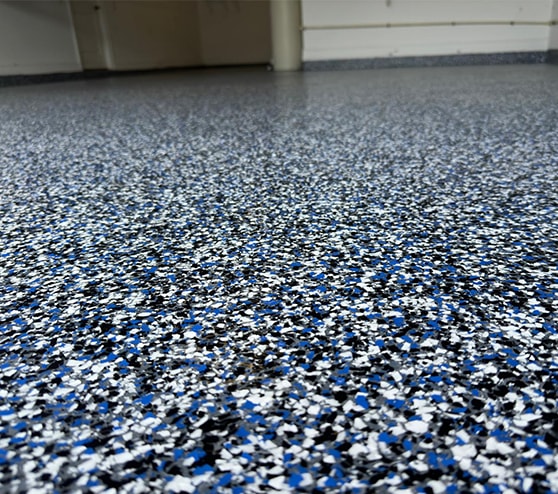 close-up of blue epoxy flooring