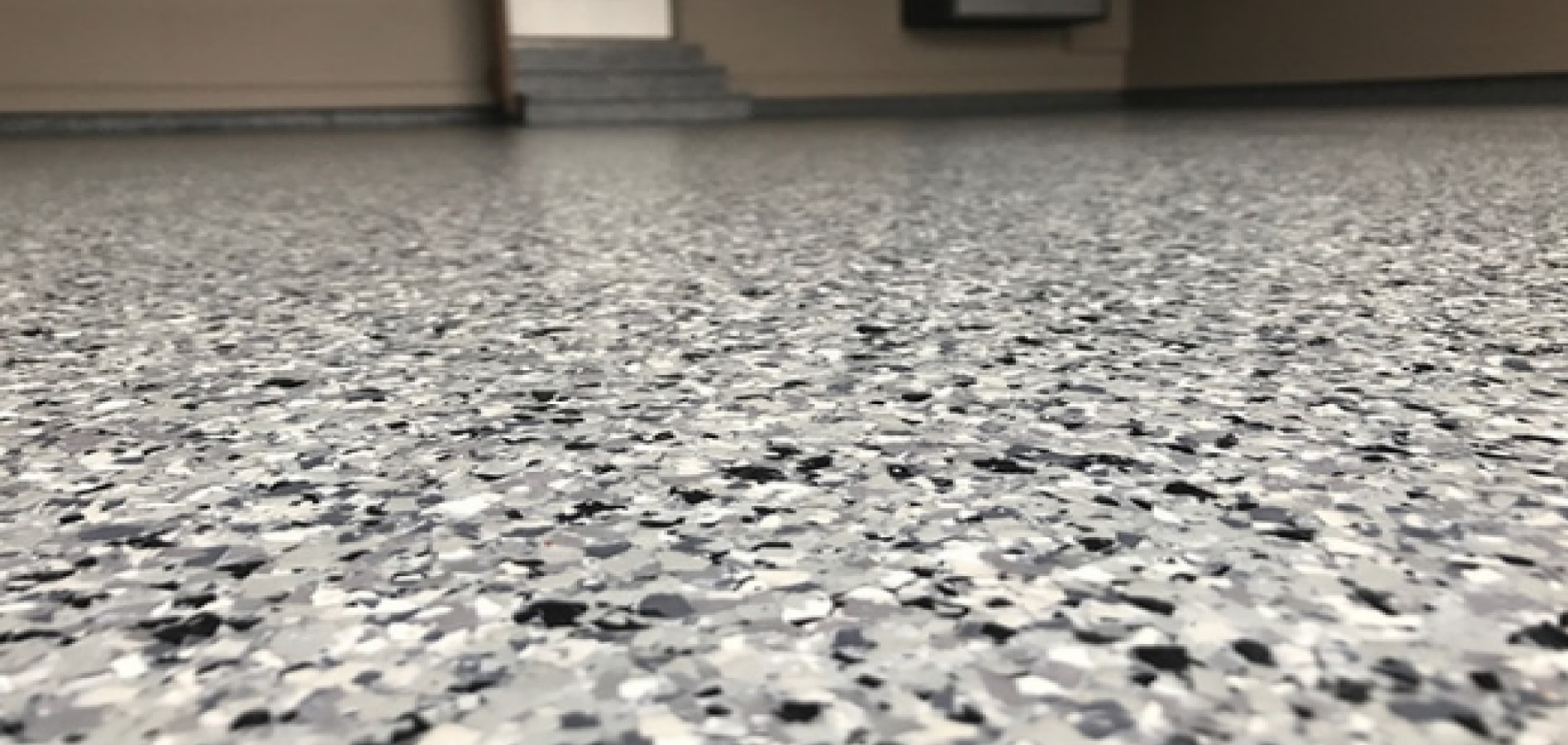 black and white flake epoxy flooring close-up