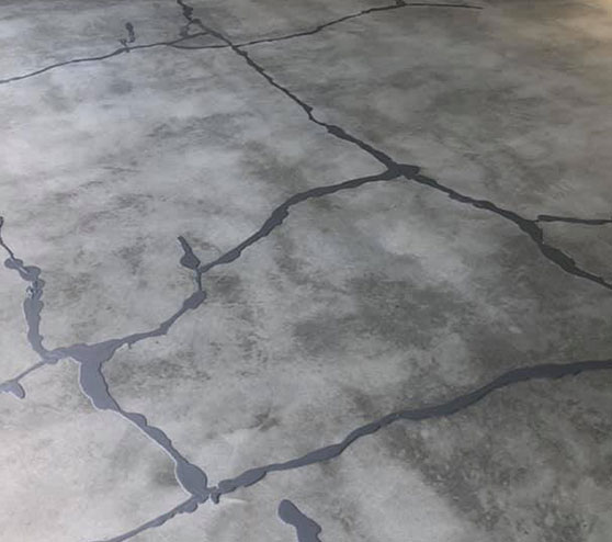 close-up of concrete floor repair